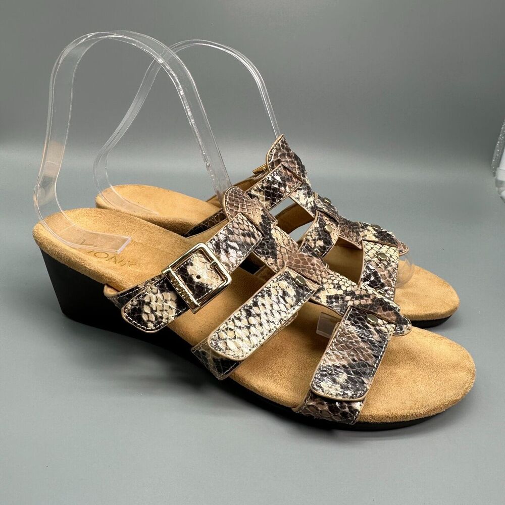 Vionic 381 Radia Women's 7 Brown Casual Wedge Sandal Slip-On Open Toe Strappy